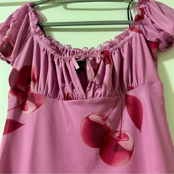 Pink Cherry Print Bodycon Floral Dress NWT - Picture 3 of 6